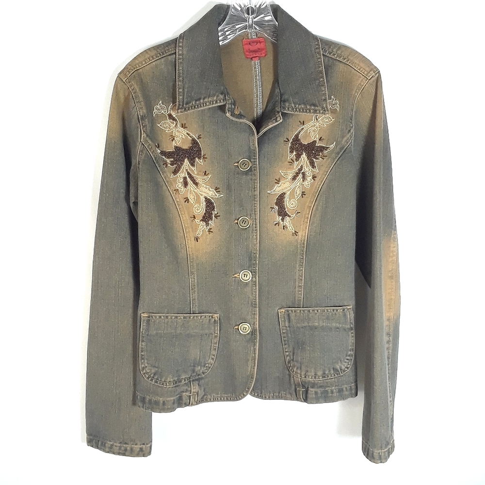 Tailored denim jean jacket with beading Size M